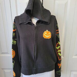 HOT TOPIC Scream Queen Glow-In-The-Dark Girls Cropped Zip-Up Hoodie sz XL EUC